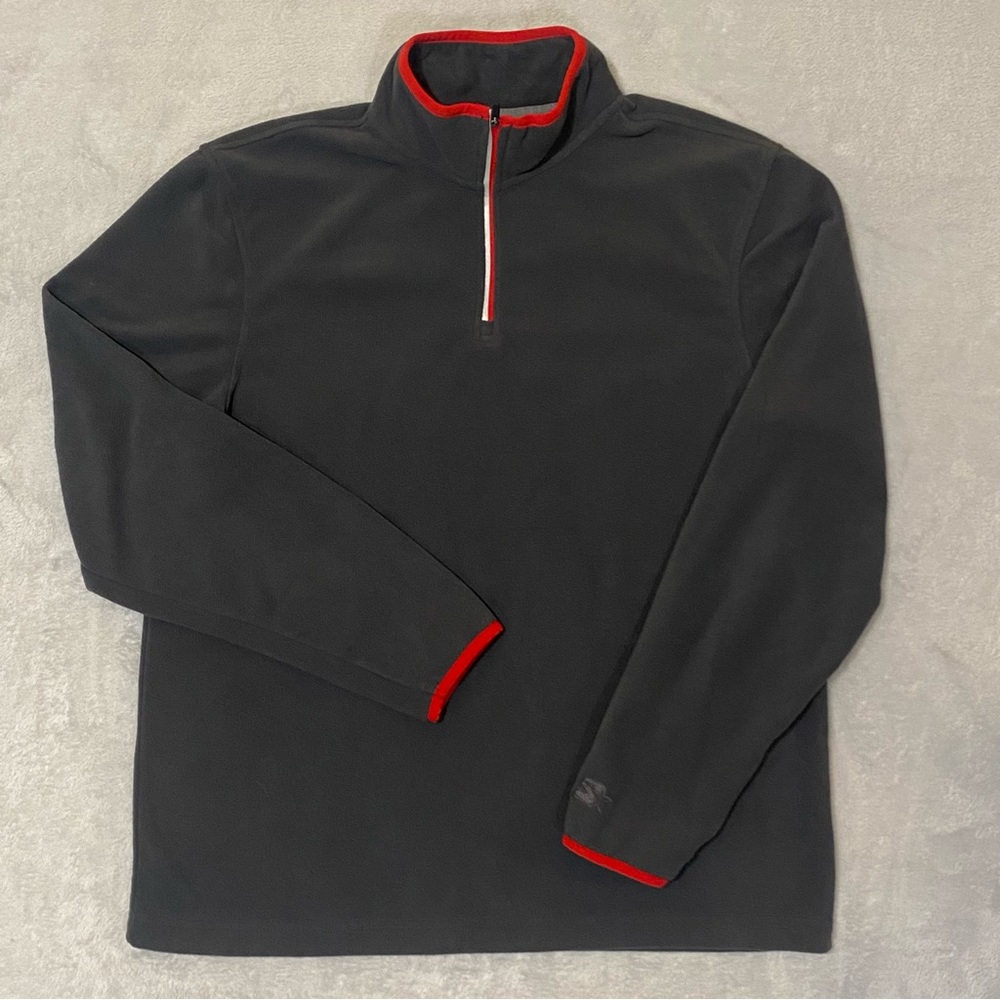 Starter Sweater Men's Medium Gray Fleece Pull Over Jacket Reflective Quarter Zip